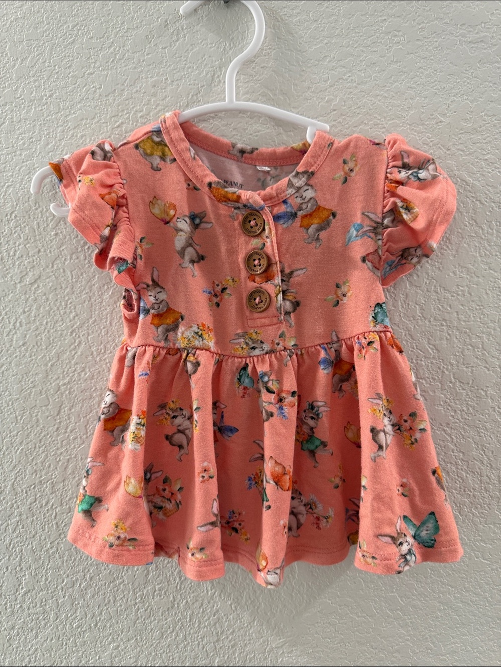 Posh Peanut Pink Bunny Print Ruffle Sleeve Bamboo Shirt